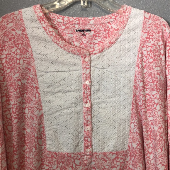 Lands Ends Blouse Women's 2x Pink white floral cotton spandex shirt Cottagecore - Picture 4 of 13